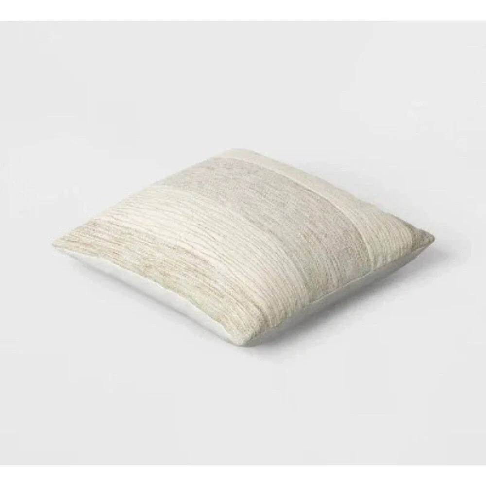 Oversized Textured Cotton Striped Square Throw Pillow Beige Threshold New